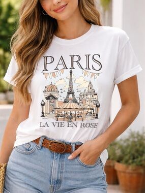 Paris Graphic Tee - La Vie En Rose - White